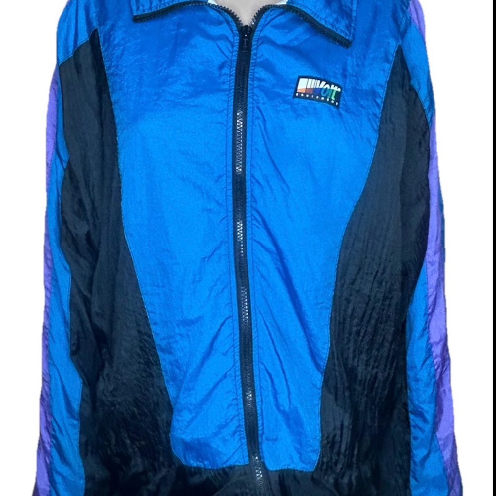 Blue & Black Colorblock Windbreaker Jacket with Purple Accents XL retro vintage